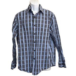 TASSO ELBA Sz L 16-16.5 Check Button Down Dress Shirt Long Sleeve Cotton